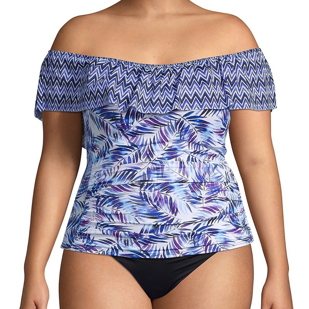 Penbrooke Women’s US 10 Shoulder Ruffle Tankini (Bathing Suit Top)